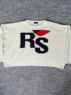 Raf Simons RS White Cream Sweater Size Medium 100% Virgin Wool Made in Italy EUC